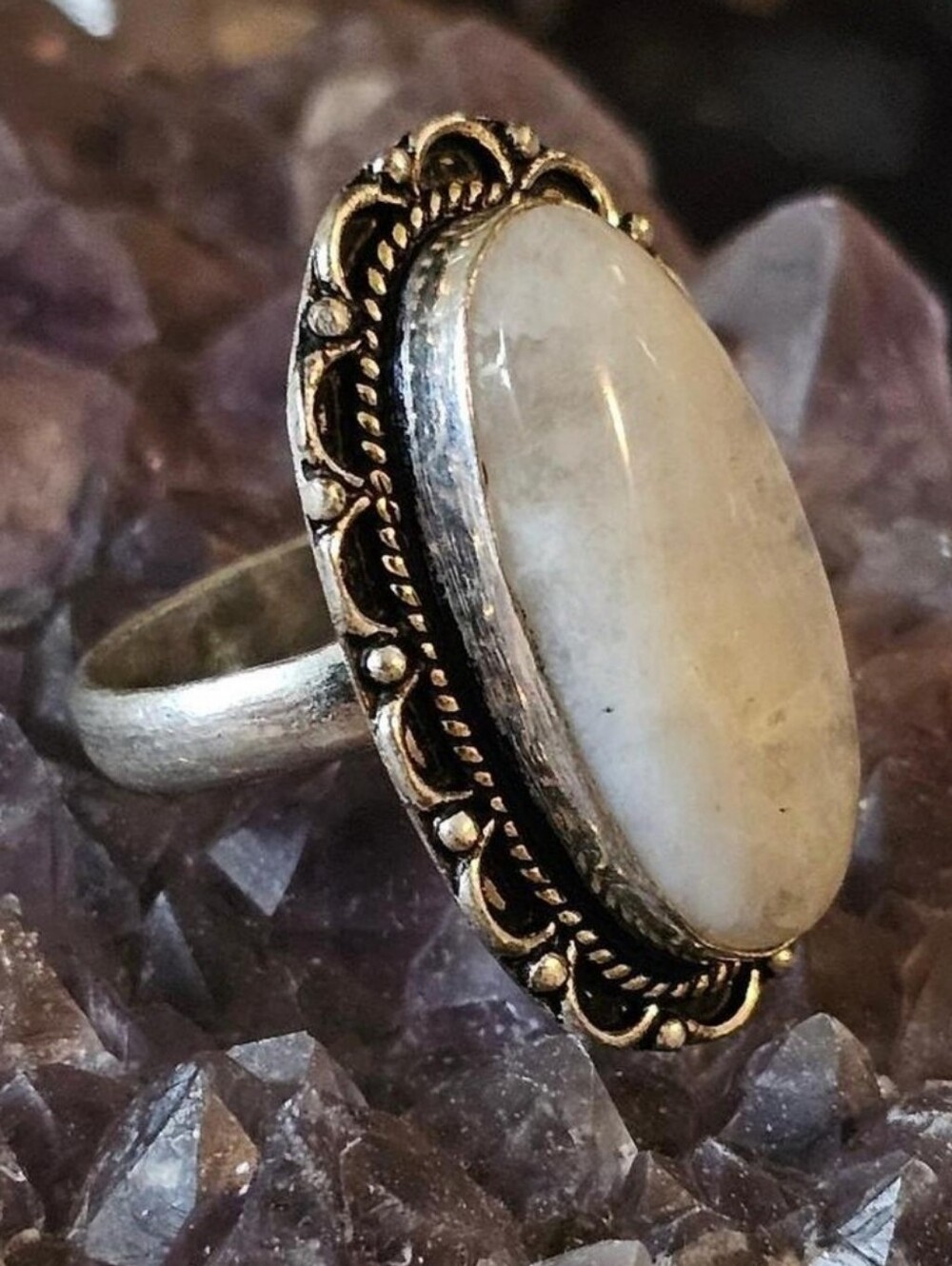 🌟AAA Moonstone Statement Ring- Ornate Sterling Silver Setting-READ LISTING✨️